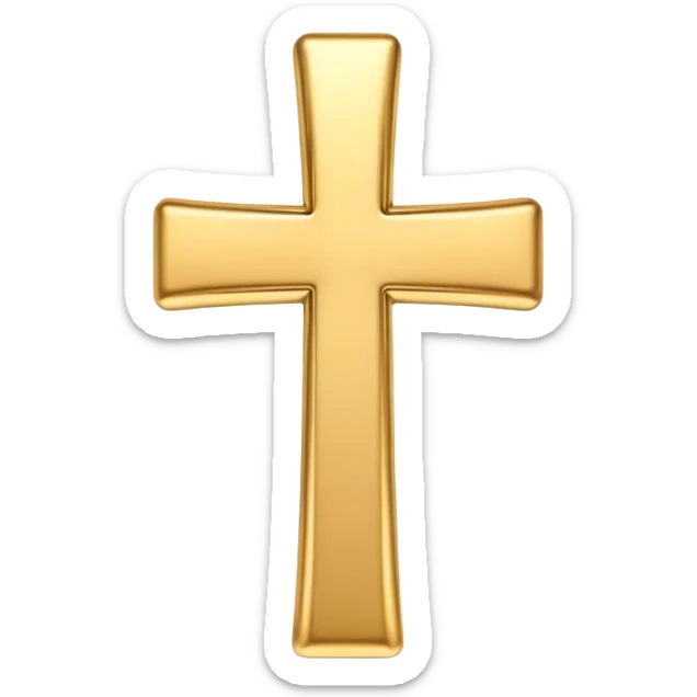 3D emoji of a simple cross, made of smooth wood or gold, with soft edges and a glossy finish in emoji style sticker
