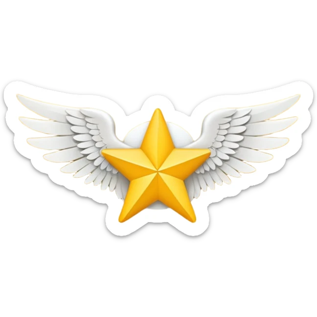 An image with wings on a star based on the star and wings of the basic emoji of the iPhone. not 3d just plat sticker