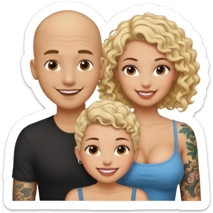 throuple tattooed bald boyfriend with long blonde hair female and another curly short haired brunette big boobs sticker
