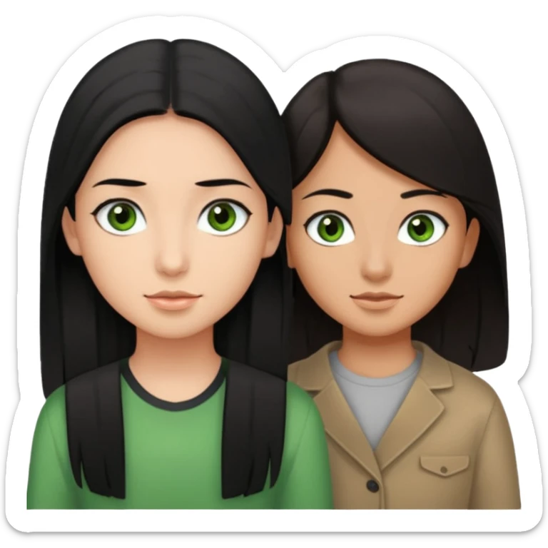  chico pelo negro con ojos grises junto a una chica con pelo castaño largo y ojos verdes sticker