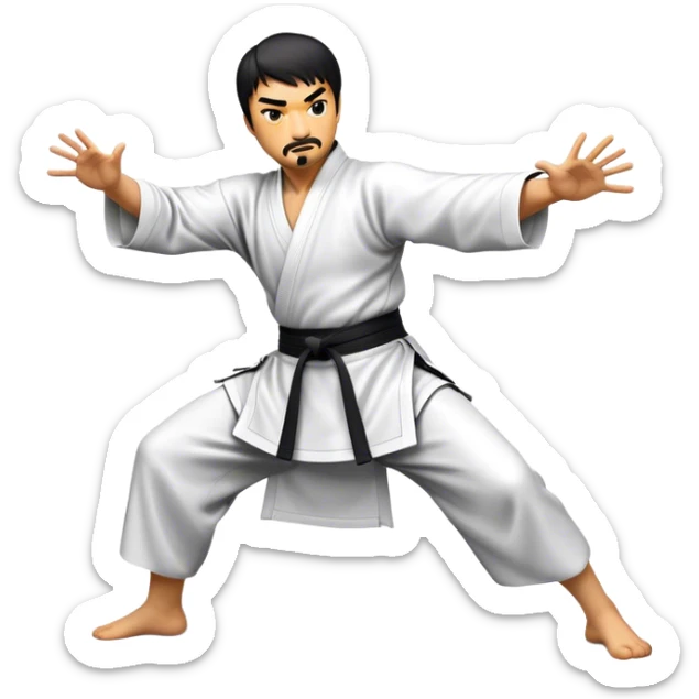 Cinematic Realistic Kung Fu Action Emoji, depicted as an epic martial arts scene with a master executing a precise move in traditional attire, rendered with fluid motion and vibrant textures under dramatic high-contrast lighting. sticker