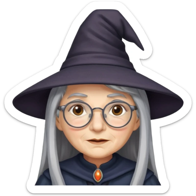 old witch with grey hair and glasses sticker