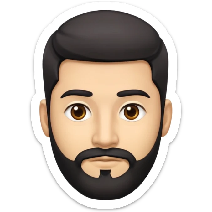 Emoji man's head of South Asian male with light skin, 5 o-clock shadow beard, short sides hairstyle with longer layers in top, right side hair part, and black hair. Medium fair-skinned Pakistani. Brown eyes. sticker