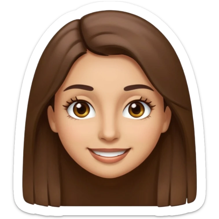 emoji style face of a woman with long straight brown hair, brown eyes, thick eyelashes, light olive skin tone sticker