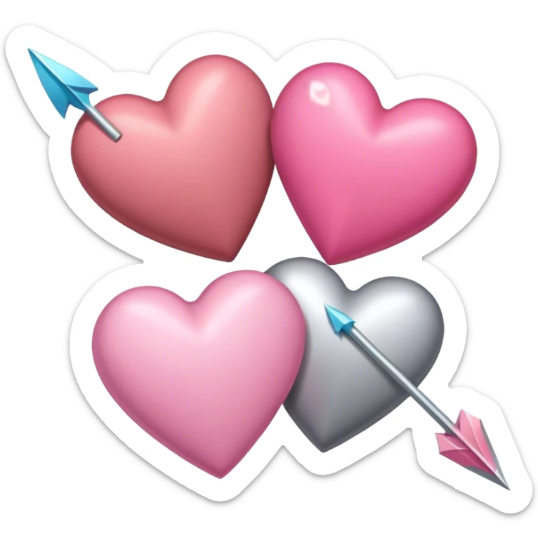 brown heart silver heart and pink heart which the arrow fails all together sticker