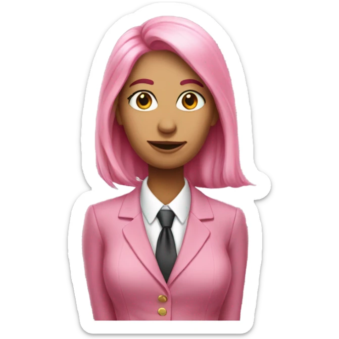 secretary-like women with loose long pink hair in pink suit sticker