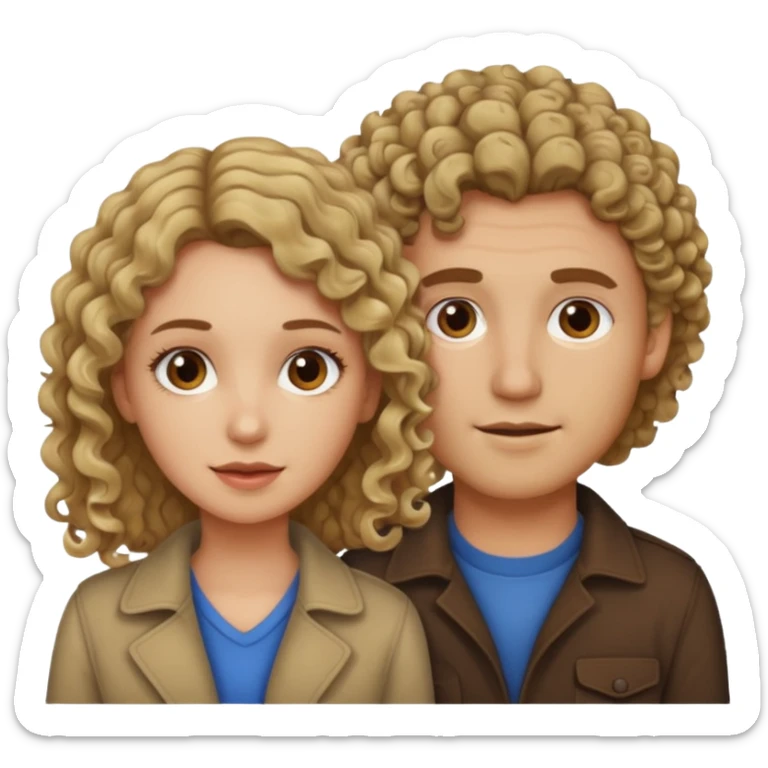 couple male dirty blonde hair female curly dark brown hair sticker