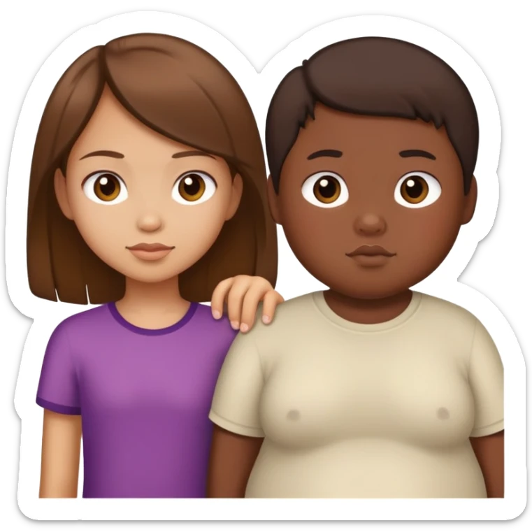 beautiful skinny tan girl with brown hair next to extremely fat asian kid sticker