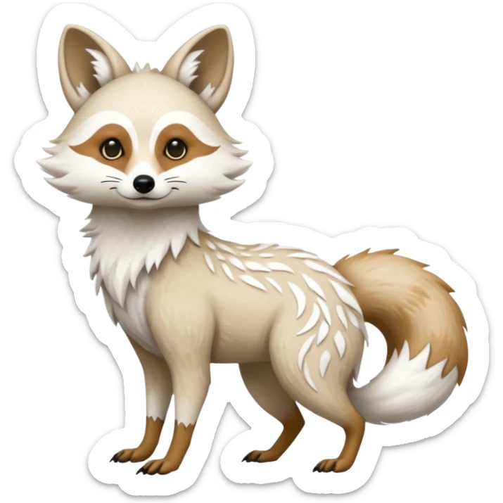 White albino fantasy-tanuki-jackal-Coyote-marsupial-fursona-hybrid animal creature full body with intricate markings  sticker