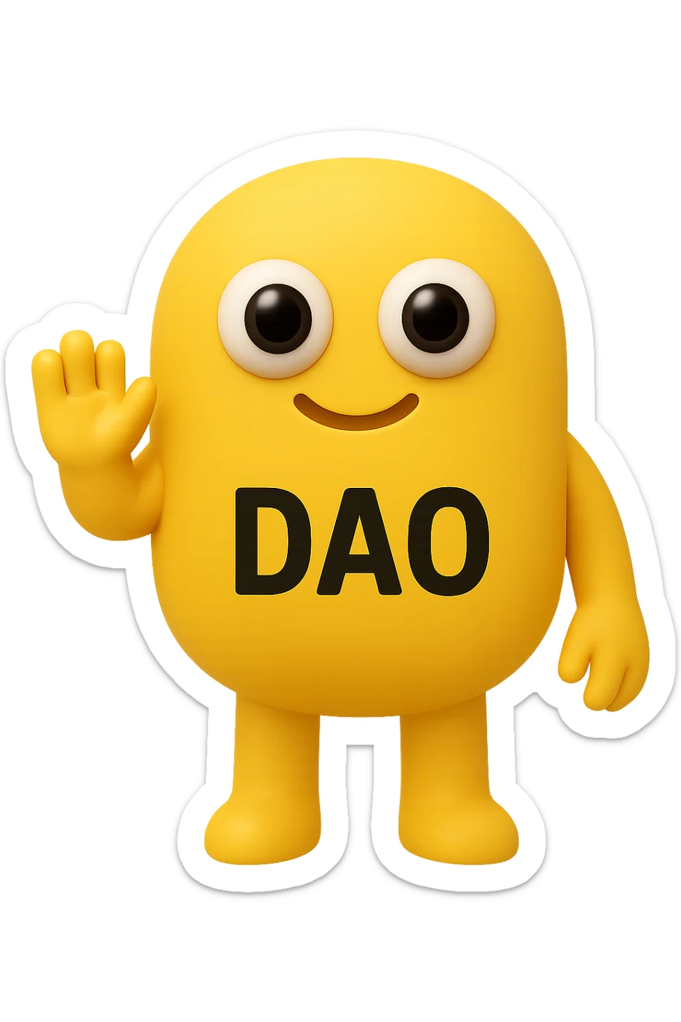 FALLO IDENTICO MA CON LA SCRITTA DAO IN ITALIANO SUL CORPO. emoji con enzima umano con occhi 3d con la scritta "DAO" SUL CORPO IN ITALIANO sticker