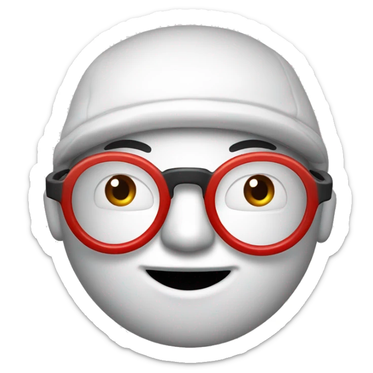 head of a guy wearing round glasses with a red cap that says "LAMPE DSM" on it in white writing sticker