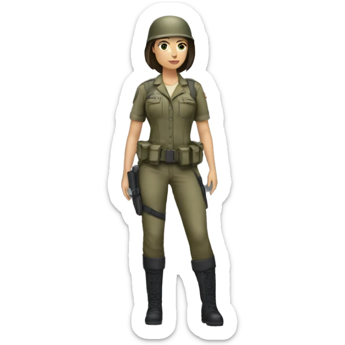 White, brunette Female soldier in 2024 fashion trends Walking: sticker