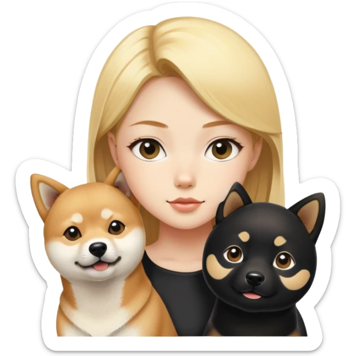 blonde girl with shiba inu and a black shiba inu sticker