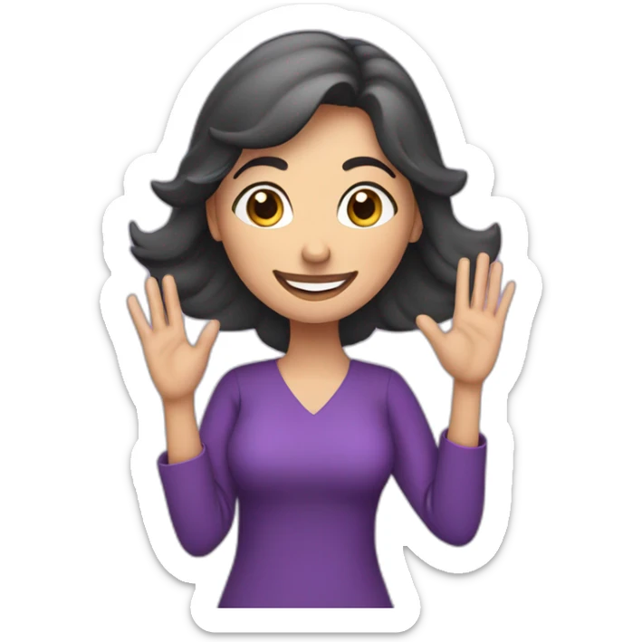 Armenian woman saying hello and giving five with happy face  in purple clothes  sticker