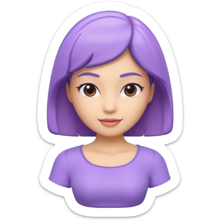 A 3D cartoon lavender-purple women’s top, smooth rounded neckline, simple design, glossy surface, plain background, Memoji-style. sticker