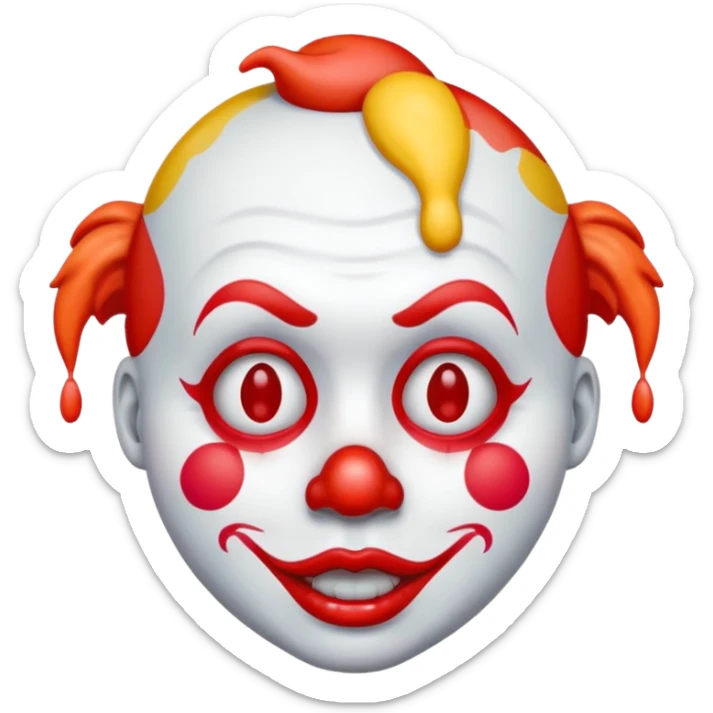 melting clown face emoji combining melting face and clown emoji, colorful clown makeup, red nose, exaggerated features, modern emoji style sticker