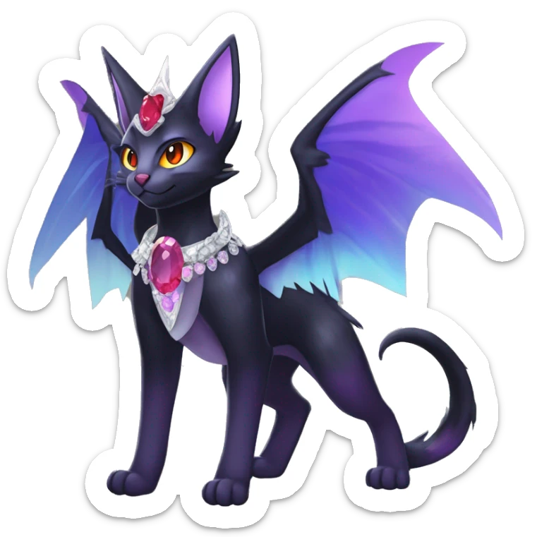 cool cartoon edgy distinguished ethereal elegant beautiful fantasy black purple red ethereal fantasy nargacuga-Noivern-cat-Quiana-Fakemon collar harness moon gem jewels full body sticker
