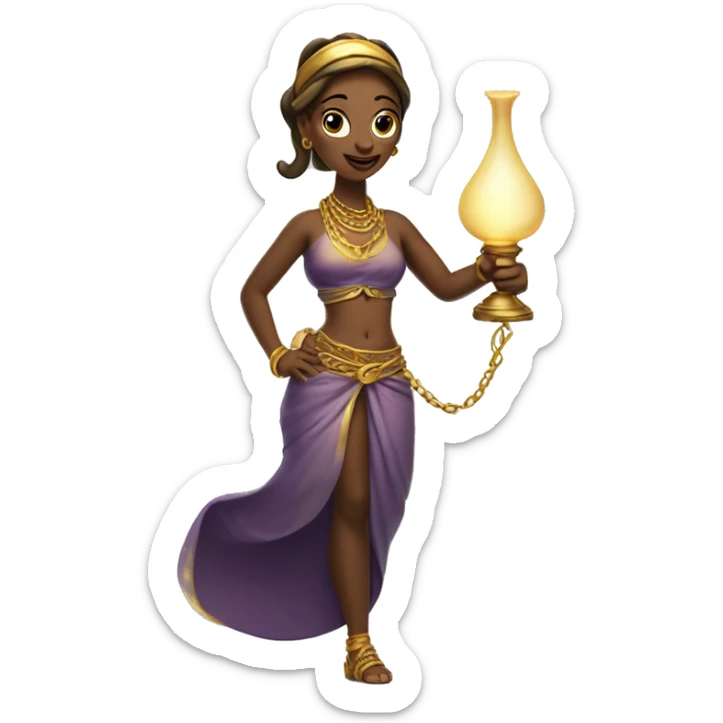 Woman genie with whispy tail from the lamp and golden bracelets and pony tail and no legs sticker