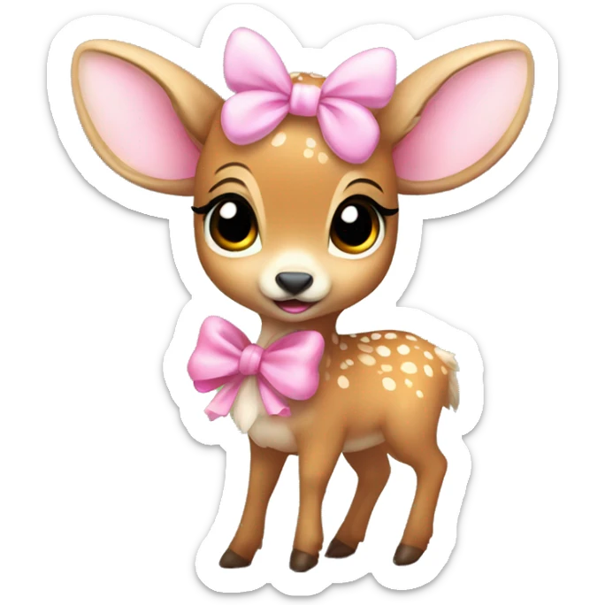 baby deer with fairy wings and a pink bow around its neck  sticker