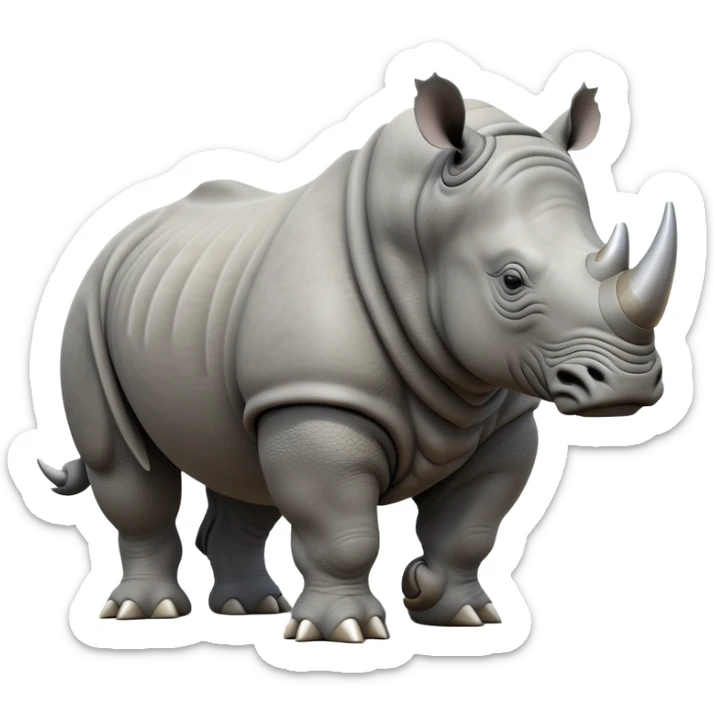 cinematic-rhino--full-body-standing-emoji,-massive-armored-body-poised-powerfully,-thick-horn-curving-slightly-forward,-head-tilted-dramatically,-rough-grey-hide-covered-in-dust,-simplified-yet-realistic-focused-features sticker