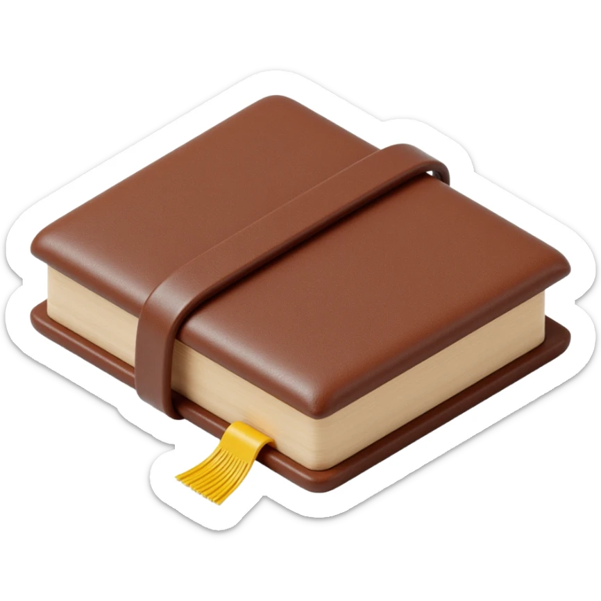 leather-bound notebook icon, skeuomorphism style sticker
