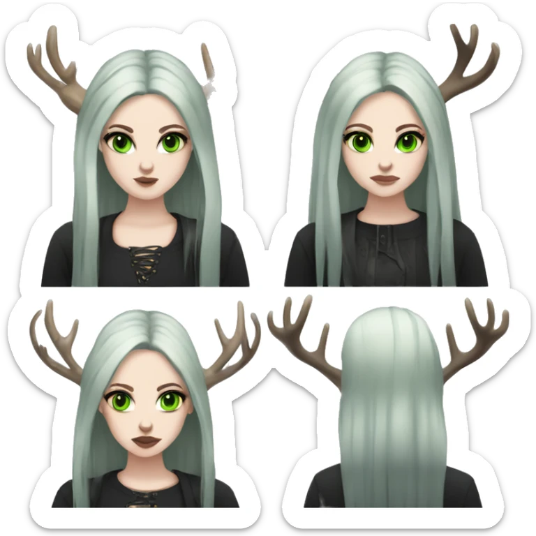 Gothic girl, pale skin, green eyes, dark dread-locks, eyeliner, deer antlers  sticker