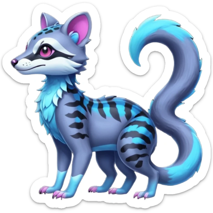 Colorful neon tropical exotic cute cool beautiful shiny beautiful fantasy-civet-genet-sergal-vernid-Gryphon-Cacomistle-Trico-oncilla-animal-Fakémon-hybrid-fursona (full body) sticker
