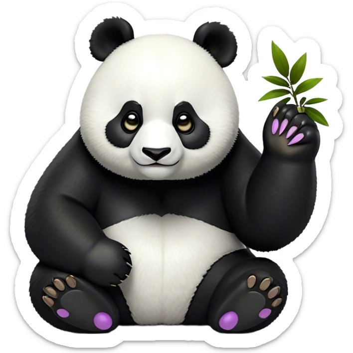 Cinematic Noble Panda Portrait Emoji, Poised and regal, with a robust, sturdy build and a strikingly contrasting black and white Fur, deep-set soulful dark eyes, Simplified yet sharp and sophisticated features, highly detailed, glowing with a soft, dignified glow, high shine, intelligent and gentle, stylized with an air of bamboo forest majesty, focused and attentive, soft glowing outline, capturing the essence of a watchful and confident companion, so majestic it feels as though it could lumber out of the screen with effortless authority! sticker