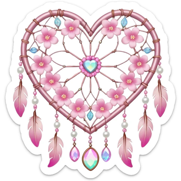 Pink iridescent Sakura flower heart Cœur pastel suncatchers gemstones beadspearls crystals dreamcatcher sticker