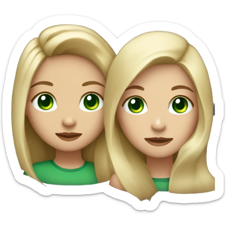 2 girls, one blonde with bright green eyes and the other with long brunette hair and dark green eyes sticker
