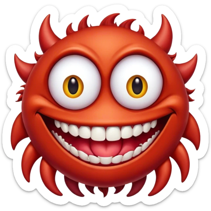 Creature comes out of the eye of a another creature who has red skin and a wide smile with long teeth sticker