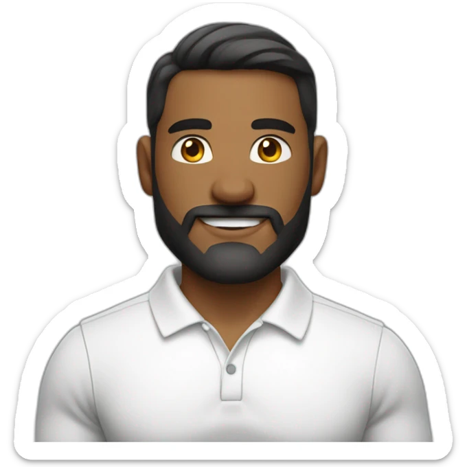 strong muscular masculine man with facial hair with white long polo shirt sticker