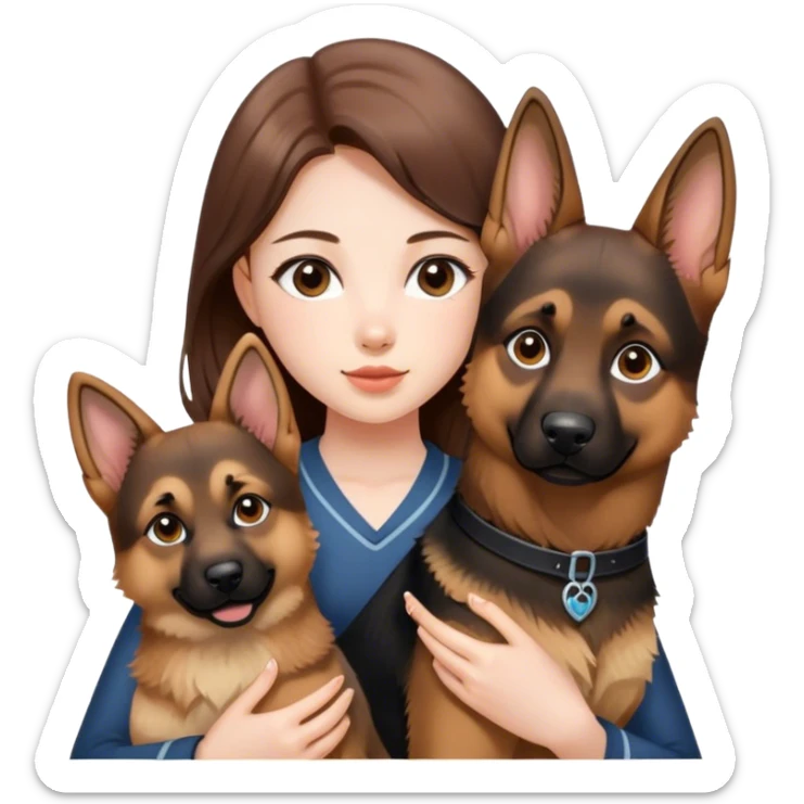 a brown long hair beautiful hong kong pale skin girl holding a German Shepherd sticker