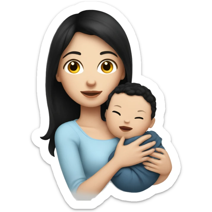 mom holding newborn baby boy with white skin and black hair and white skin newborn boy baby white skin black hair sticker