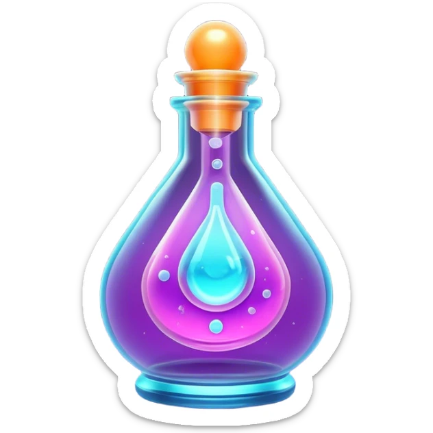 Clash of Clans aesthetic: Cinematic Playful Sci-fi Health Potion Emoji, rendered in a 3D vector-style similar to standard emojis with minimal shading and bold, simplified shapes. A compact, futuristic vial with a glowing neon liquid and sleek contours, softly glowing with a healing cosmic charm. Simplified yet unmistakably iconic, highly detailed and consistent, glowing with a soft radiant glow and high shine. Stylized with a touch of futuristic alchemy and a soft glowing outline, capturing the essence of a vital energy elixir with a playful, interstellar spirit! sticker