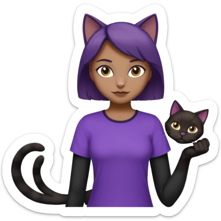 Cartoon female Anthro phobic black cat with brown short hair with purple shirt sticker
