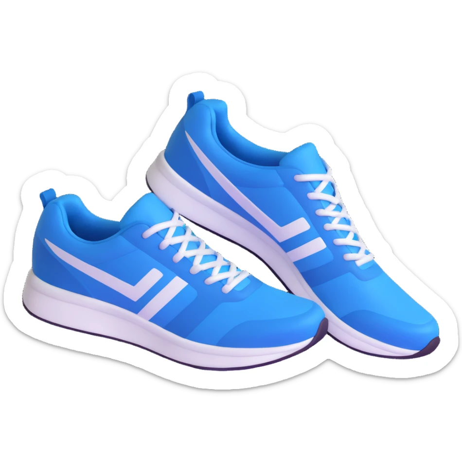 pair of blue running shoes emoji, cartoonish 3D emoji style, white soles, angled view sticker