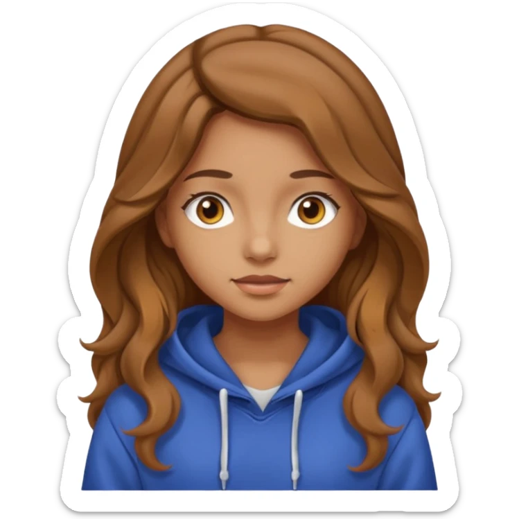 Girl with long and light brown hair and wear hoody and her hai is somethig betwwen curly and stright and her eyes is same color with her hair  sticker