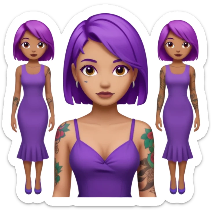 women with tatoos and hightlight that tatoos with purple hair and different color dresses sticker