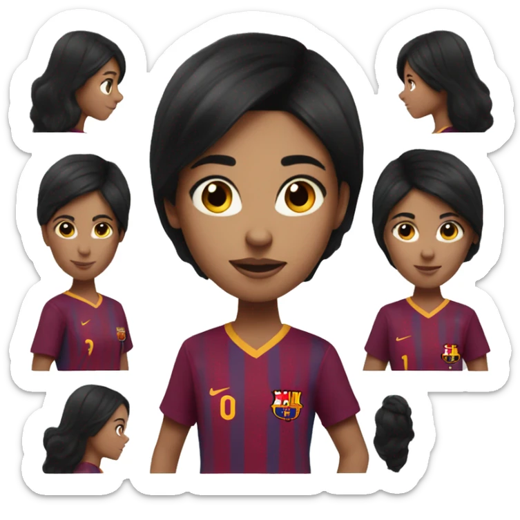 Girl with a black hair plays football in Barcelona team sticker