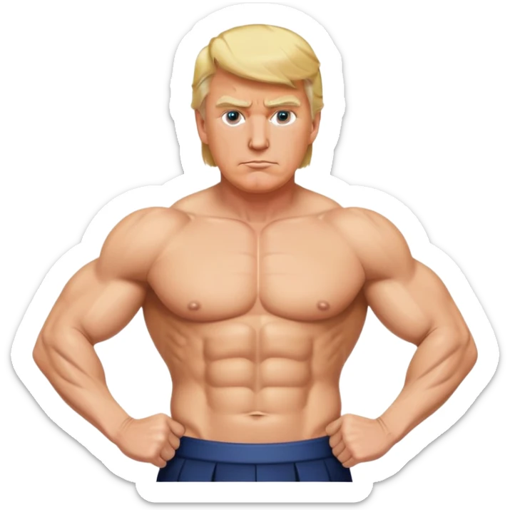 Donald Trump with six pack abs, muscular figure, blonde hair sticker