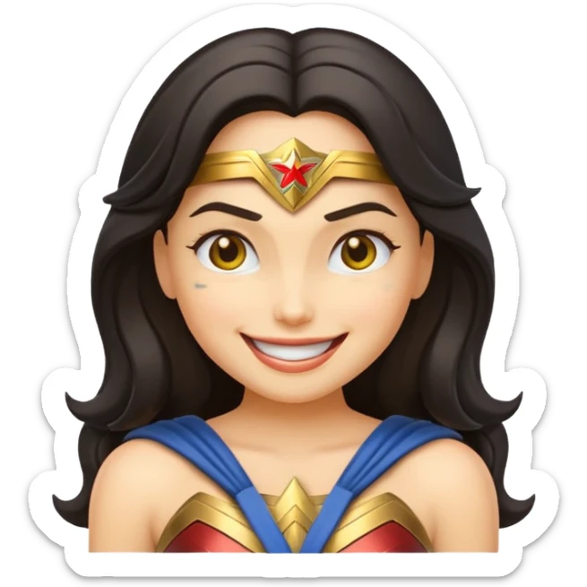 create a yellow emoji of wonder woman. style old emoji sticker