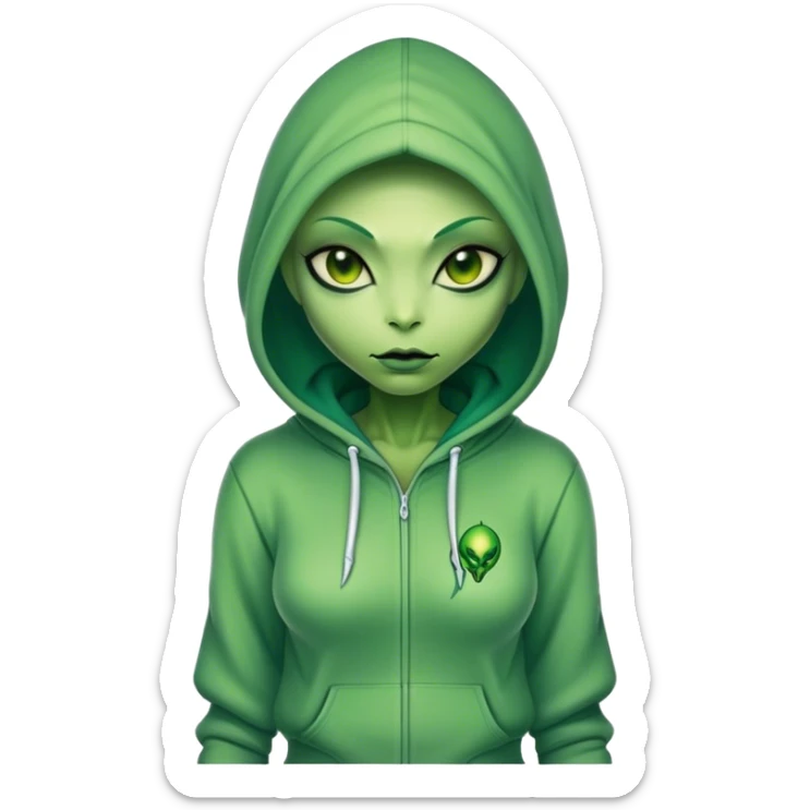 reptilian alien woman in a hoodie, full body, full figure sticker