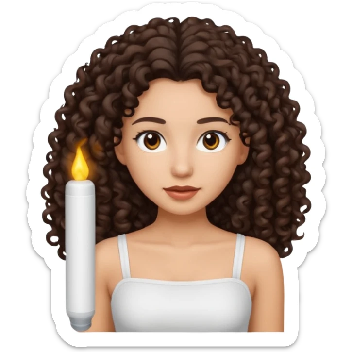 Woman with light skin and dark brown eyes and dark brown long curly hair and white tube top sticker