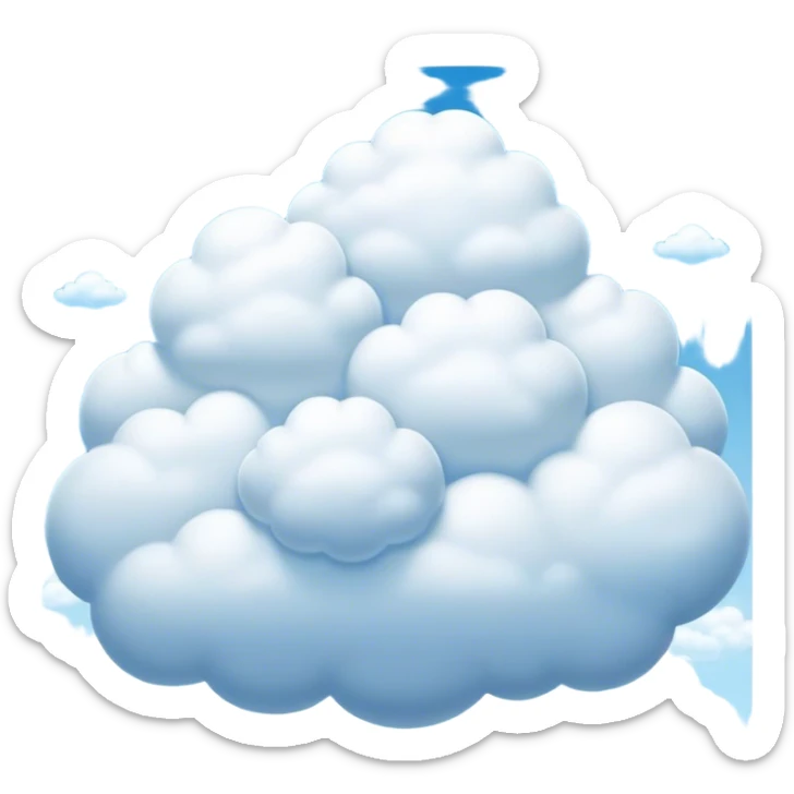 Cinematic Realistic Cumulus Emoji, Big and puffy, with cotton-like clouds floating in the clear blue sky. The rounded tops of the clouds glow with the light of the sun, while their soft, white texture adds a sense of calm and spaciousness. Soft glowing outline, capturing the essence of warmth, comfort, and peaceful skies in a perfect cumulus cloud! sticker