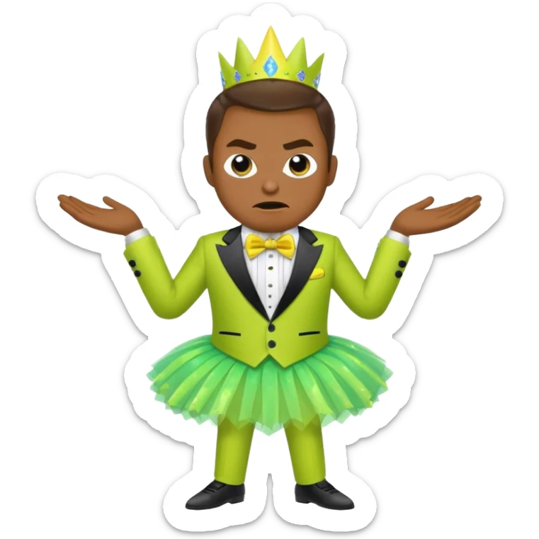 Angry blue banana wearing a sparkly lime green tuxedo and tutu sticker