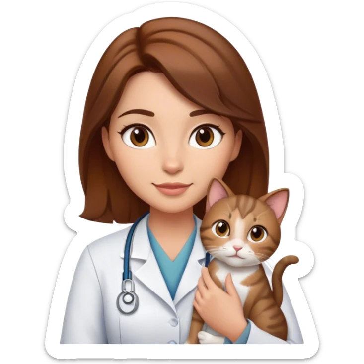 disney female vetranarian with brown hair and brown eyes holding a cat sticker