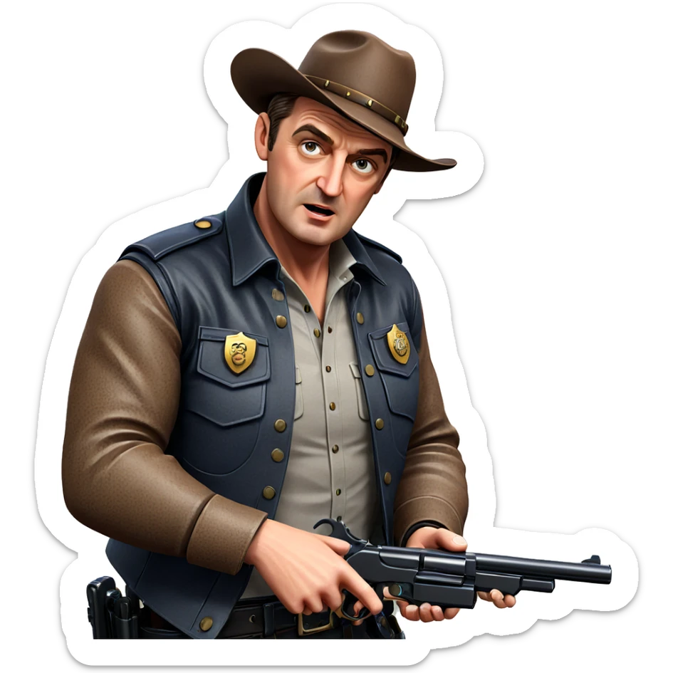 cowboy police parody with gun sticker