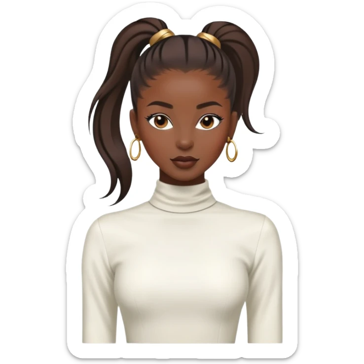 Stylish African fashion model with sleek high ponytail, elegant pose, fashionable outfit sticker