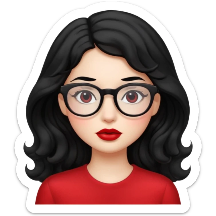 ילדה עם שער שחור ארוך וגלי אבל לא יותר מידי מתולתל, אישונים שחורים, משקפיים,שפתיים אדות ועסיסיות ,עם,לחיים עם סומק sticker